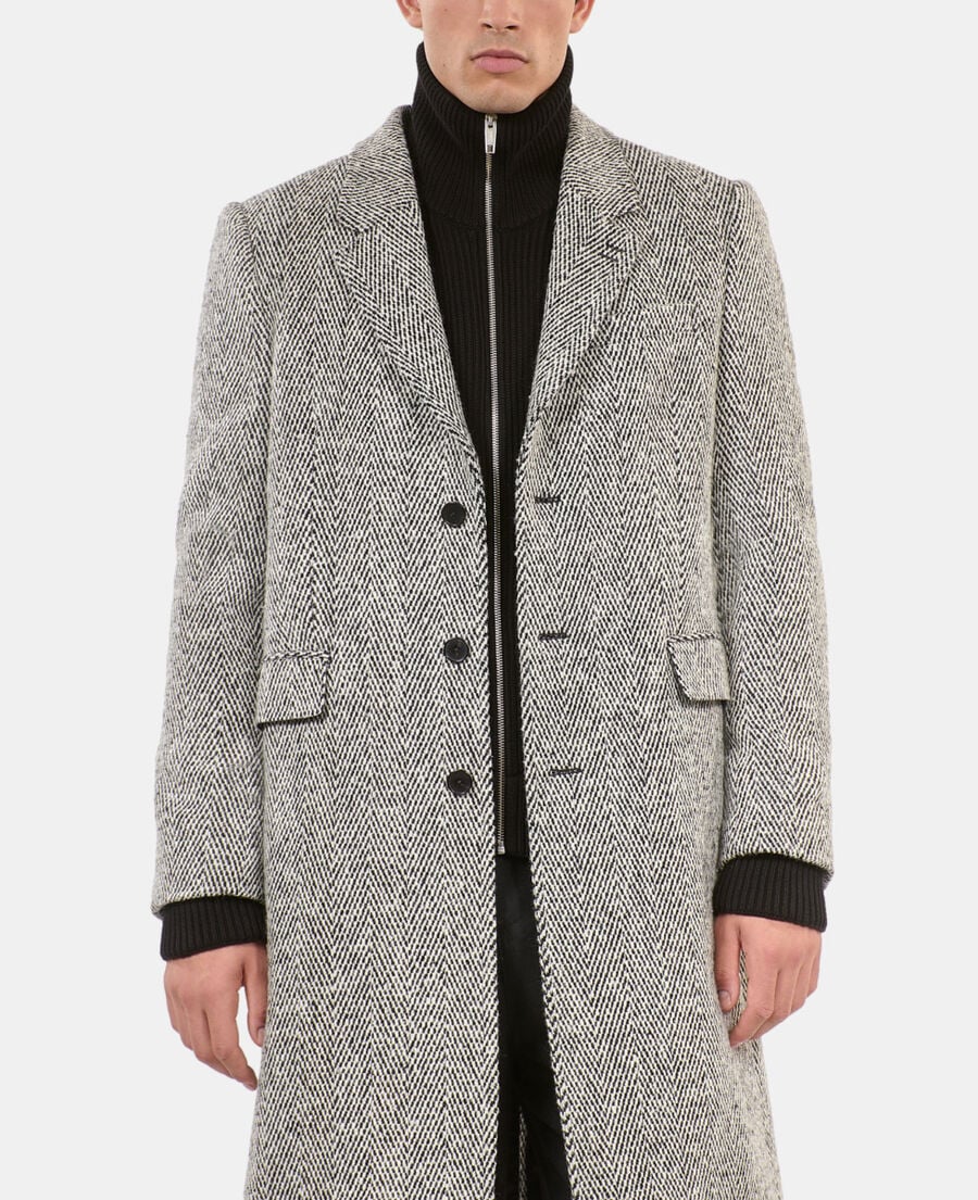 The Kooples H BLACK WHITE long black and white herringbone coat