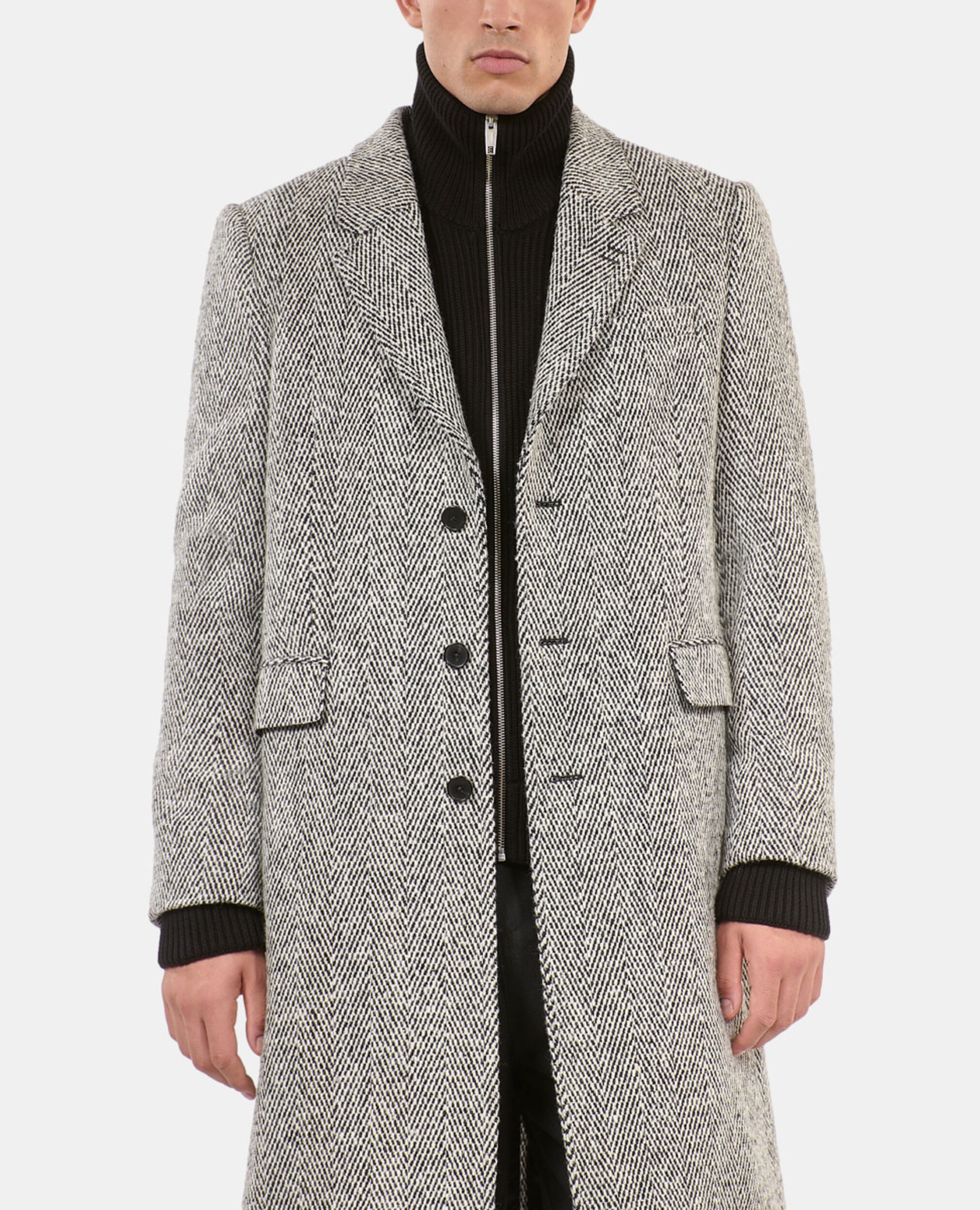 Long black and white herringbone coat, BLACK WHITE, hi-res image number null