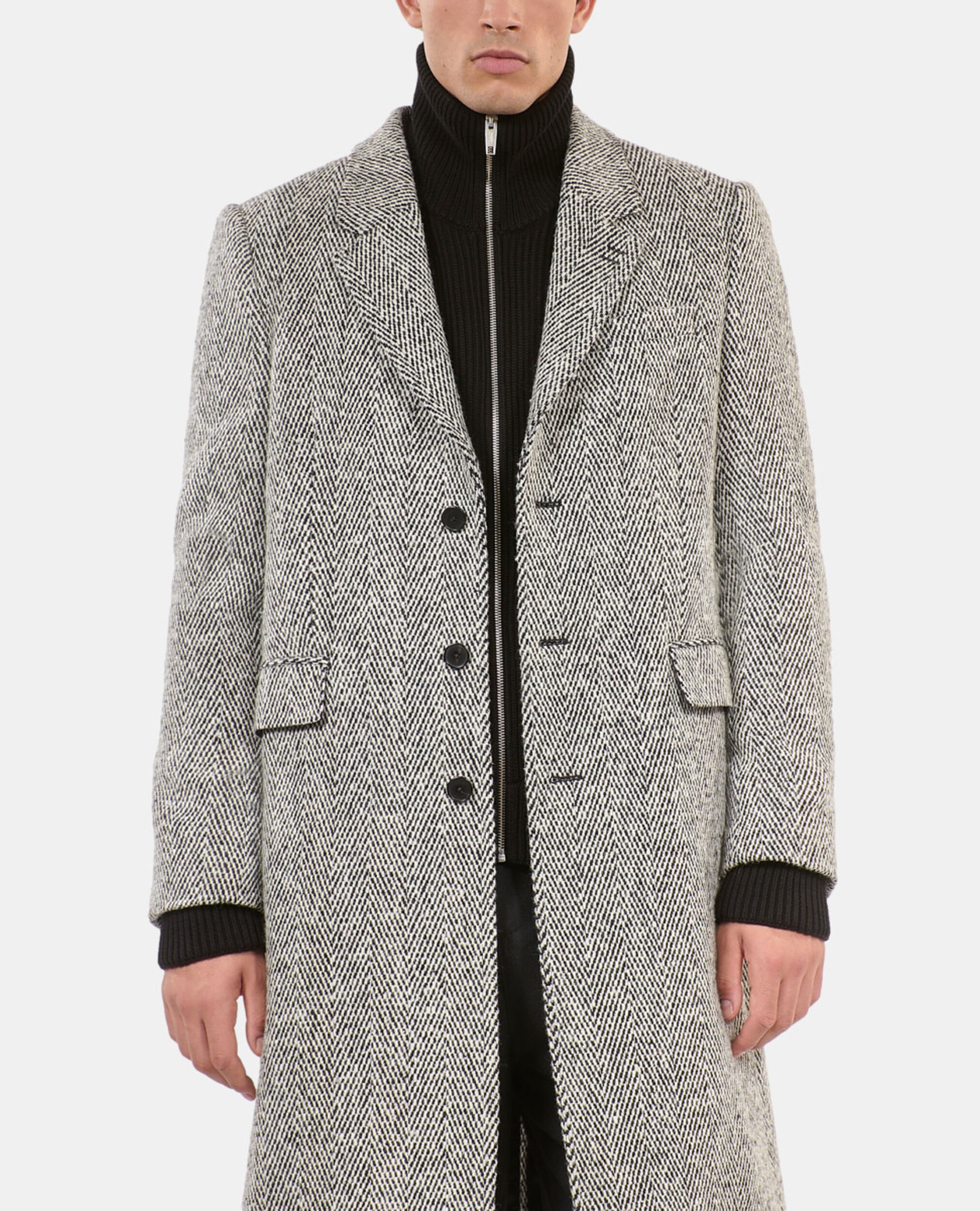 Long black and white herringbone coat, BLACK WHITE, hi-res image number null