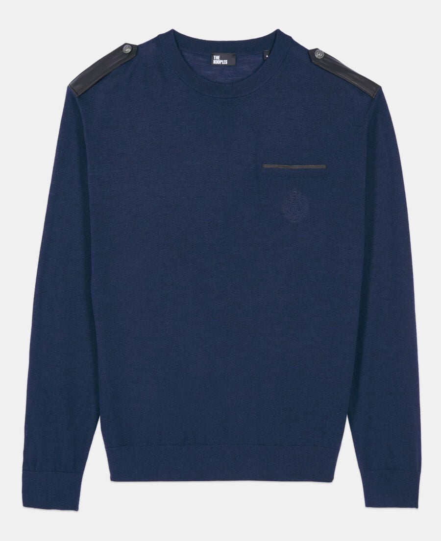 The Kooples HOMME DARK BLUE pull en laine mérinos bleue