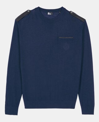 The Kooples HOMME DARK BLUE pull en laine mérinos bleue