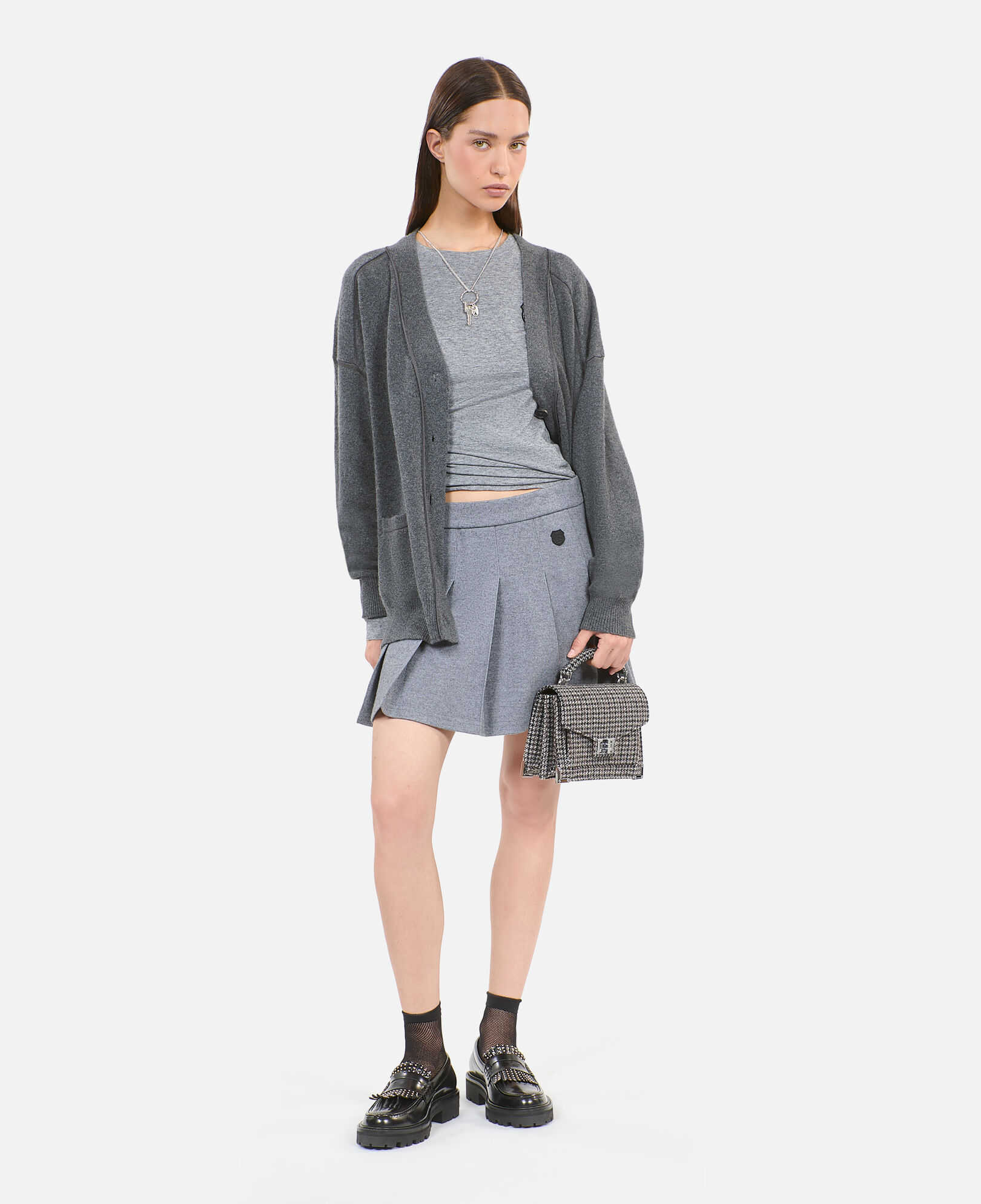 The Kooples DAMEN ANTHRACITE MELANGE grauer cardigan aus kaschmir