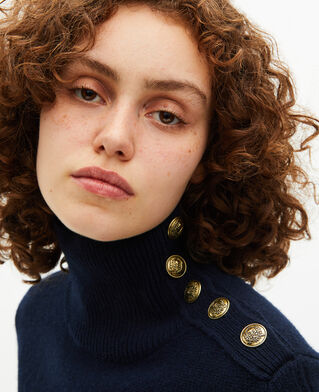 The Kooples F NAVY navy wool stand-up collar sweater