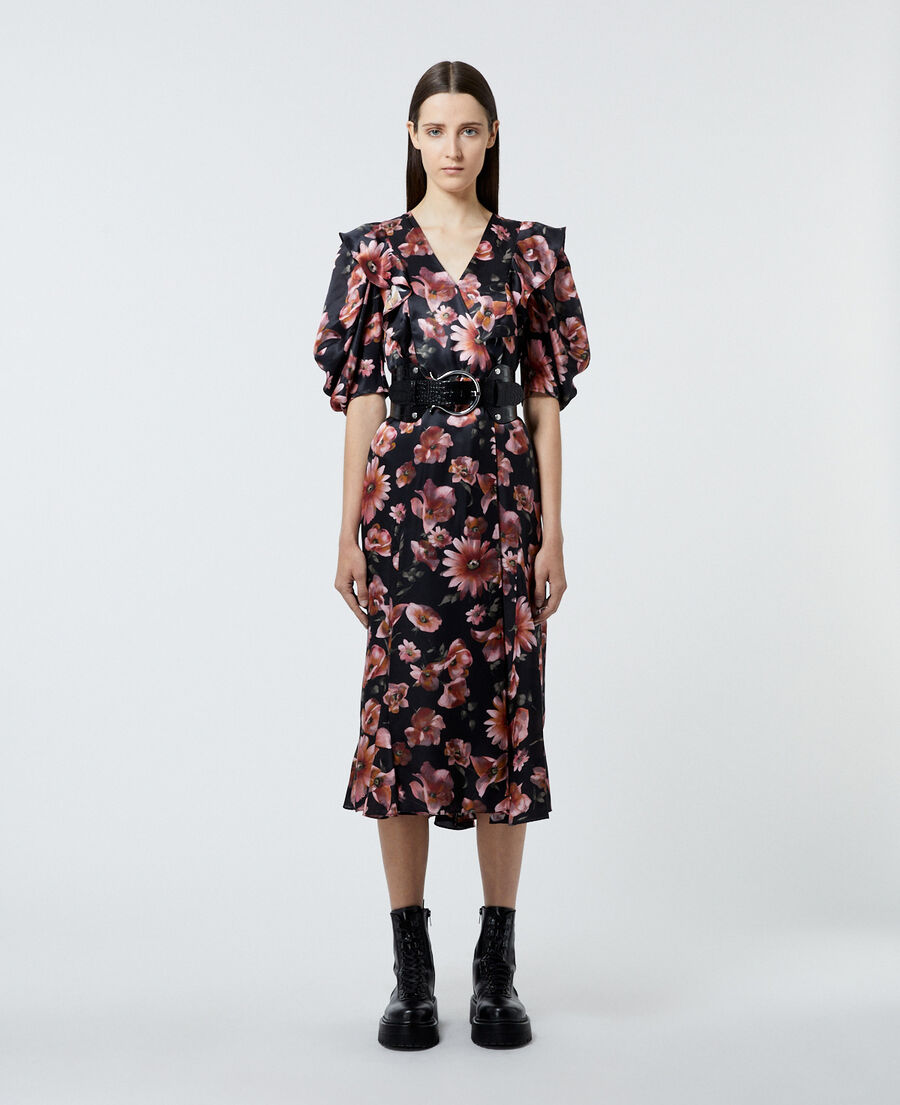 black printed wrap dress