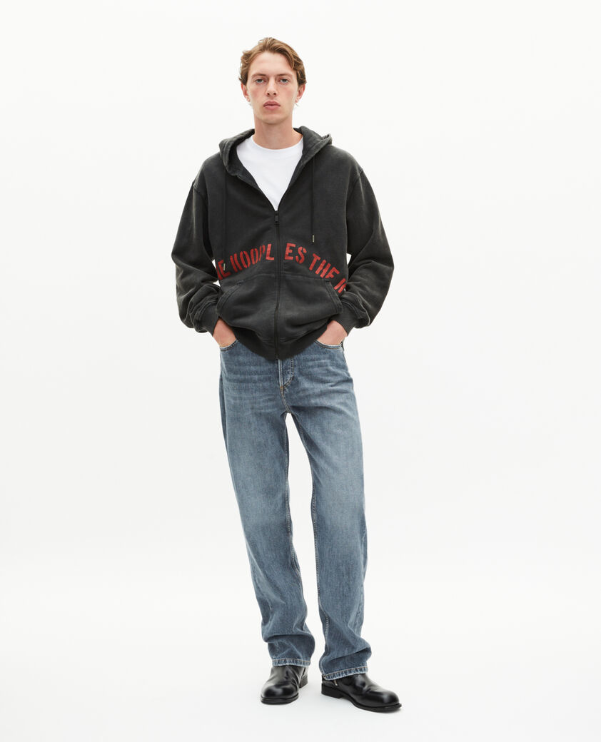 The Kooples MEN BLACK WASHED zipped sweatshirt with black silk-screen print
