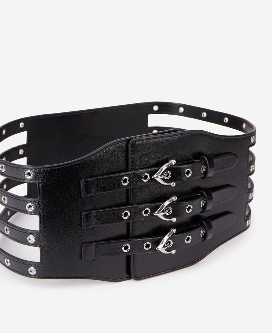 The Kooples F BLACK black leather corset belt with eyelets