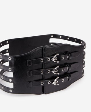 The Kooples F BLACK black leather corset belt with eyelets