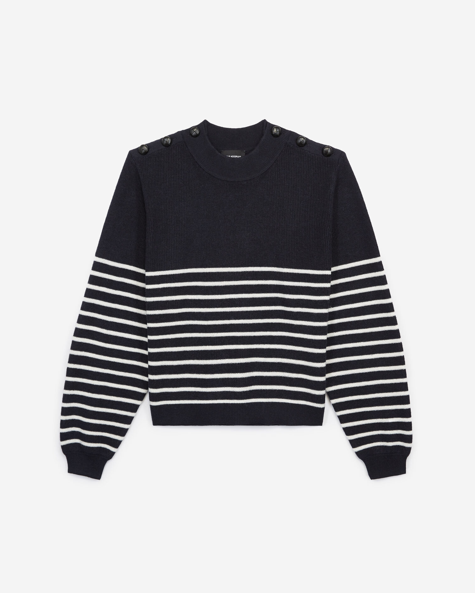Pull marinière laine bleu marine boutons cuir, NAVY, hi-res image number null