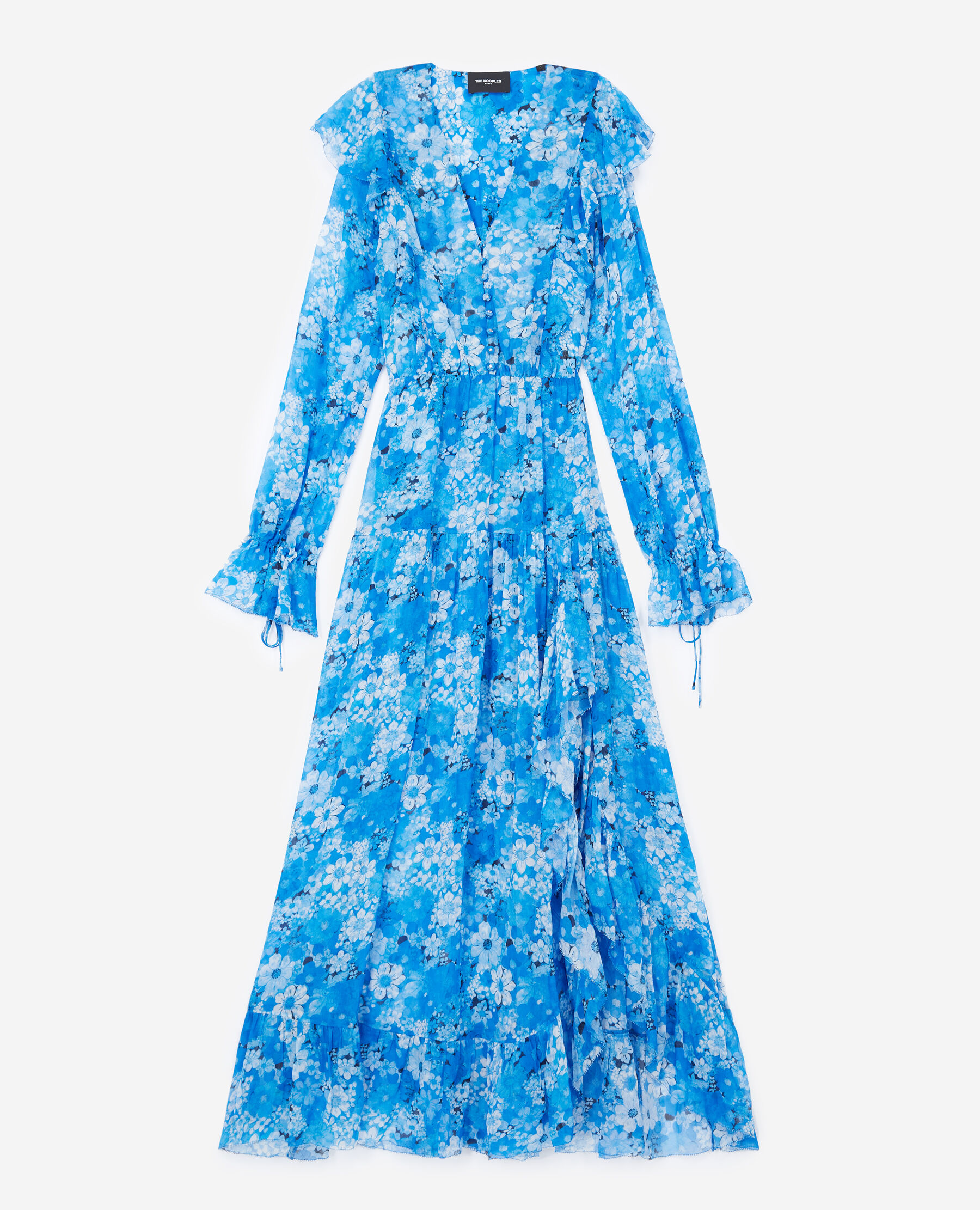 Long blue dress with floral print The Kooples