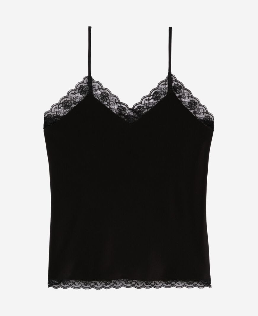 The Kooples FEMME BLACK caraco en soie et dentelle noir