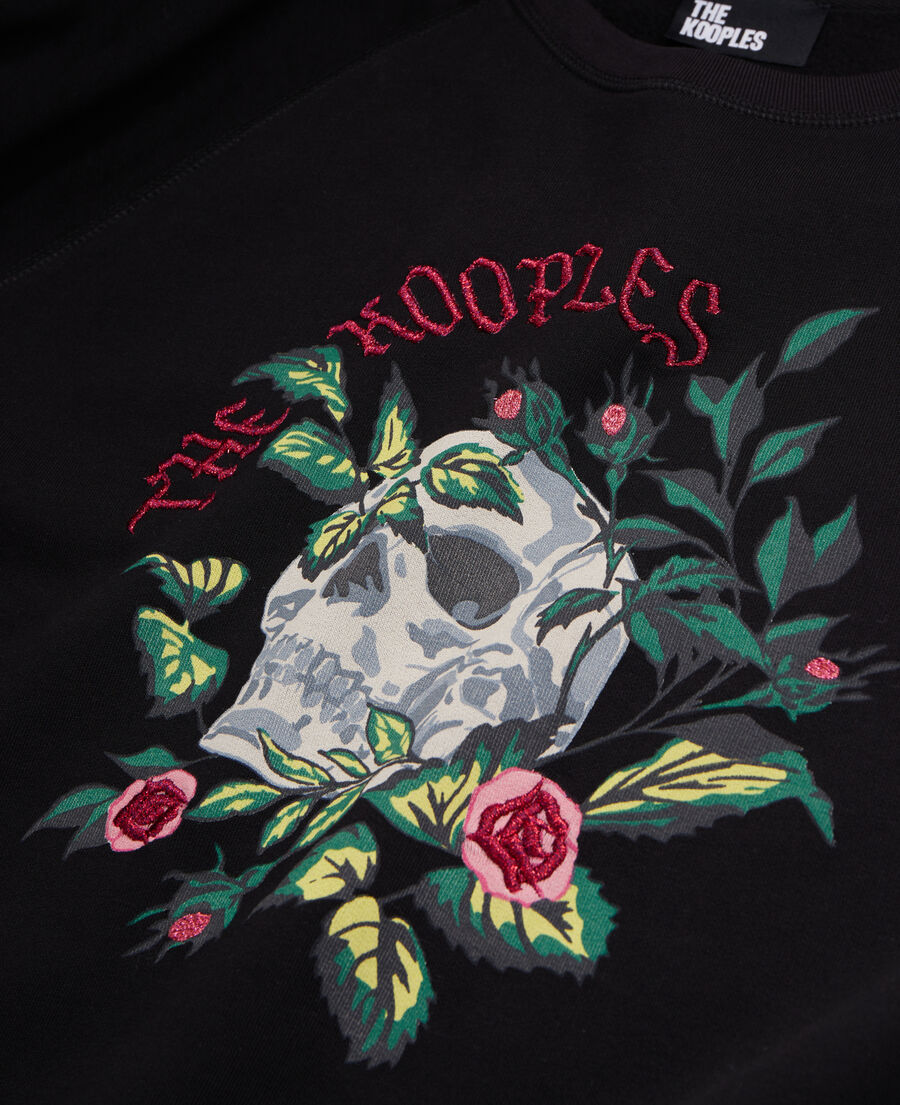 The Kooples F BLACK black sweatshirt with skull - roses serigraphy