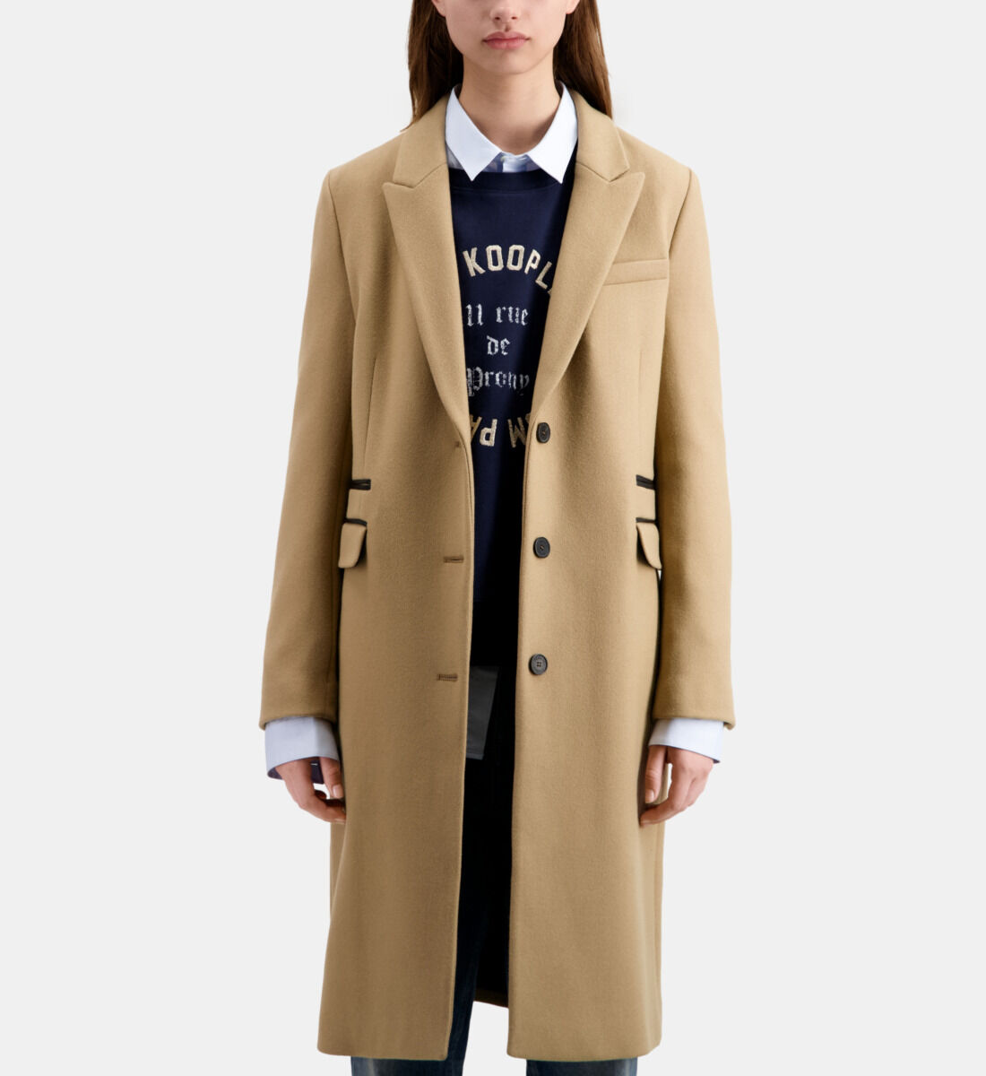 Long camel coat in wool blend