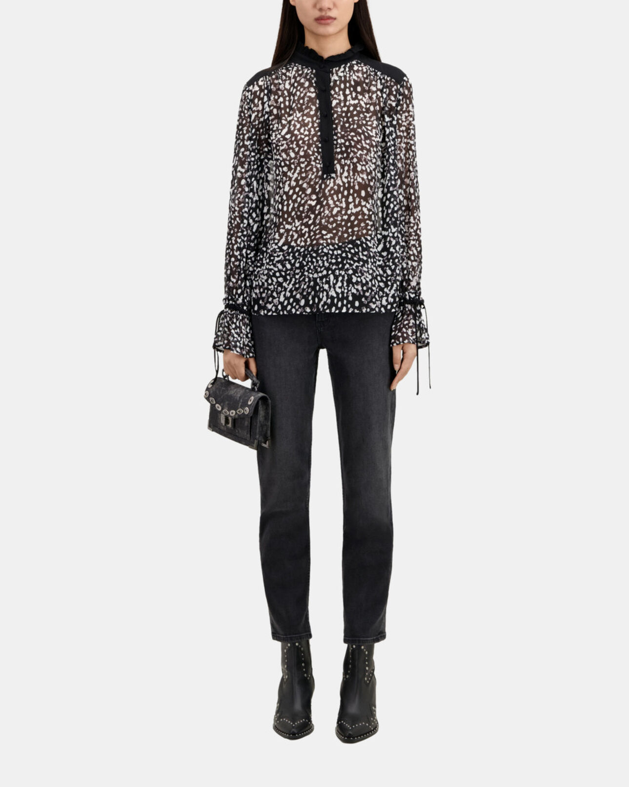 The Kooples WOMEN BLACK WHITE printed top with contrasting details