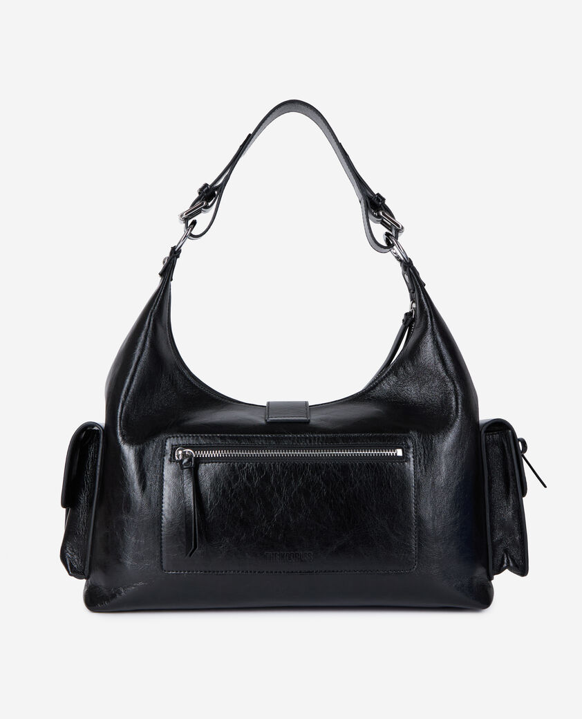 The Kooples FEMME BLACK sac amelia xl en cuir craquel&eacute; noir