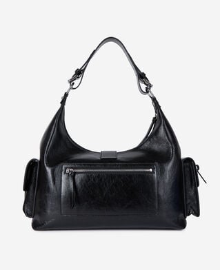 The Kooples FEMME BLACK sac amelia xl en cuir craquel&eacute; noir