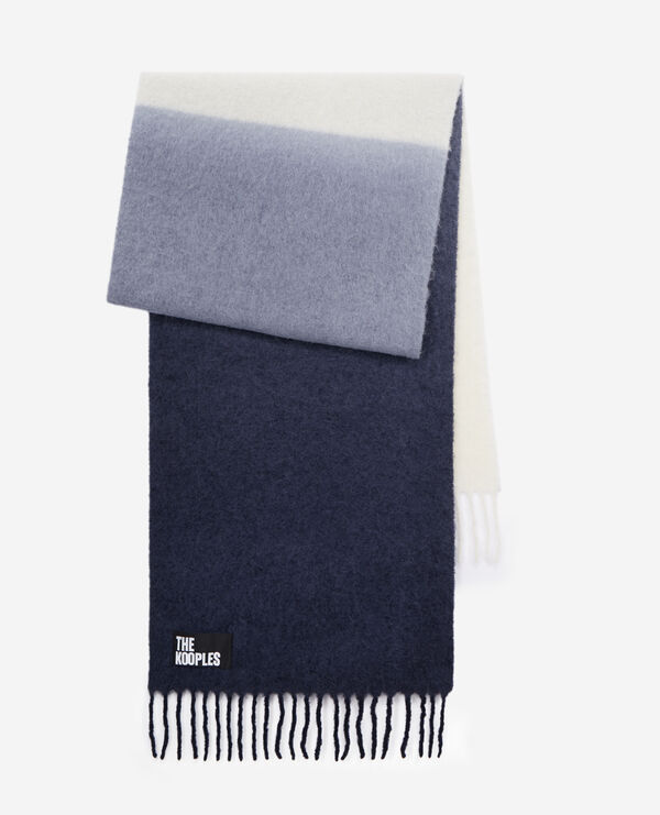 echarpe bleue en mélange de laine avec franges