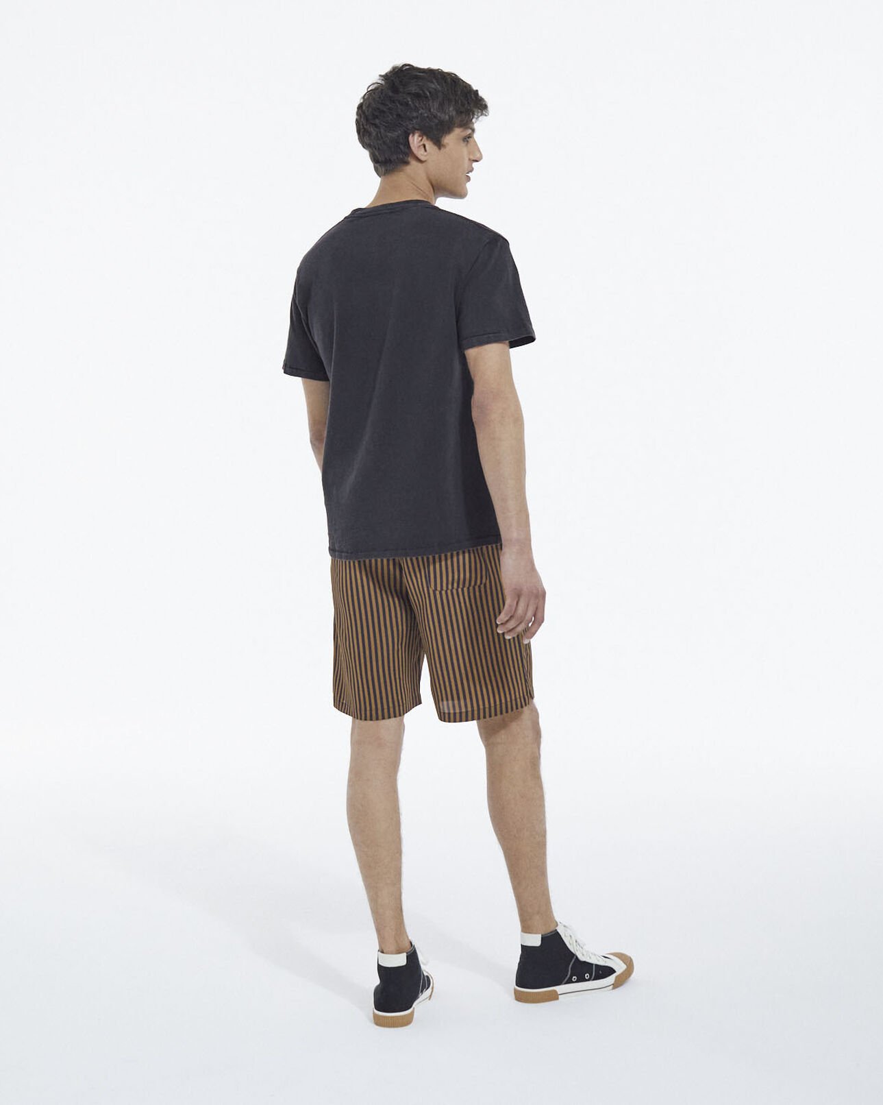 The Kooples HOMME NAVY / BROWN short bleu marine fluide à rayures
