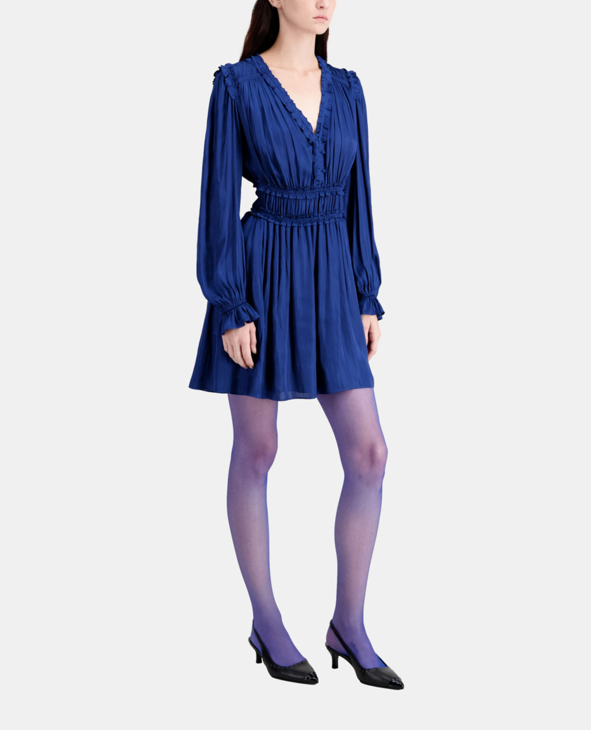 Short blue dress with shirring, NAVY, hi-res image number null