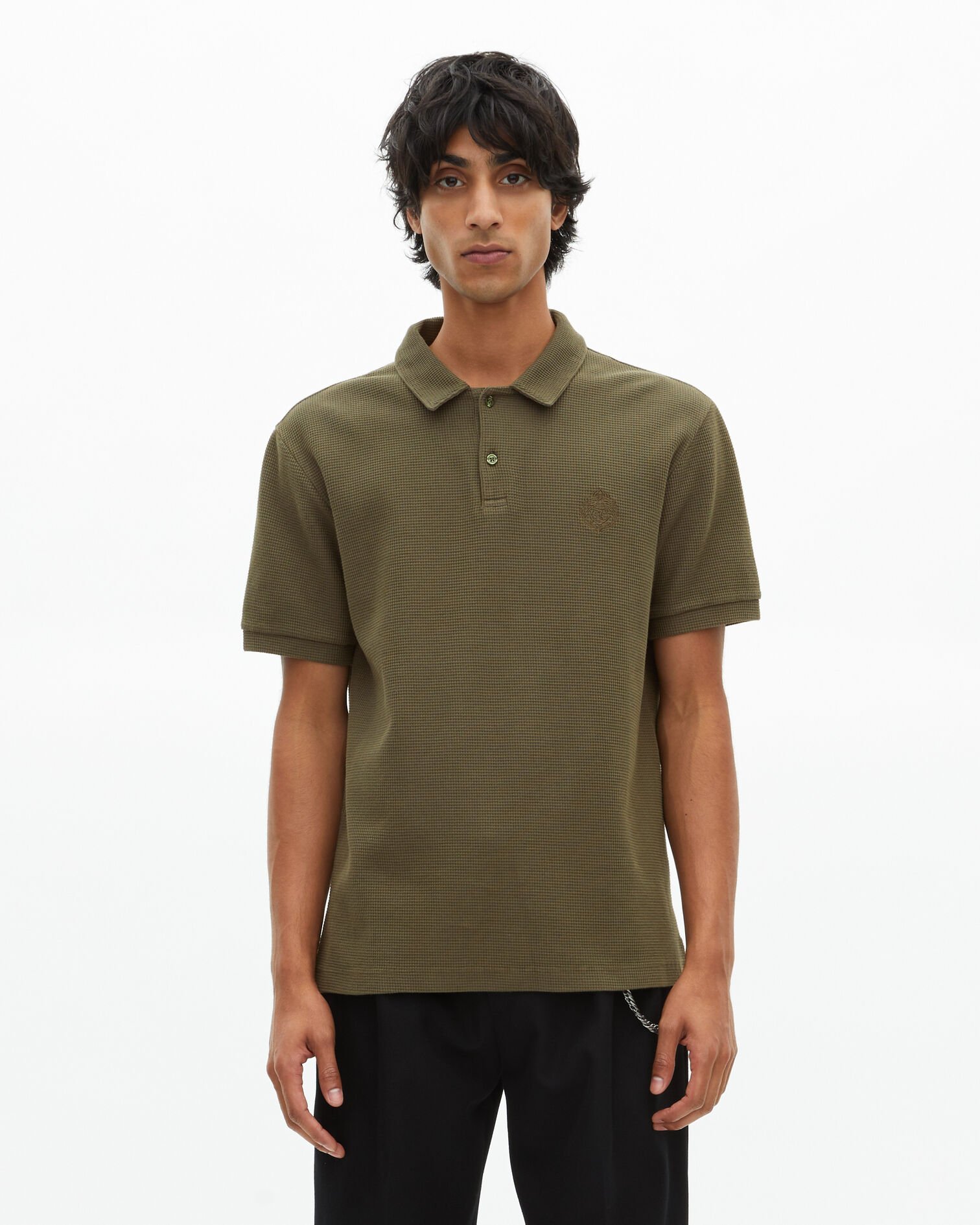 Khaki honeycomb polo shirt with crest, KAKI, hi-res image number null