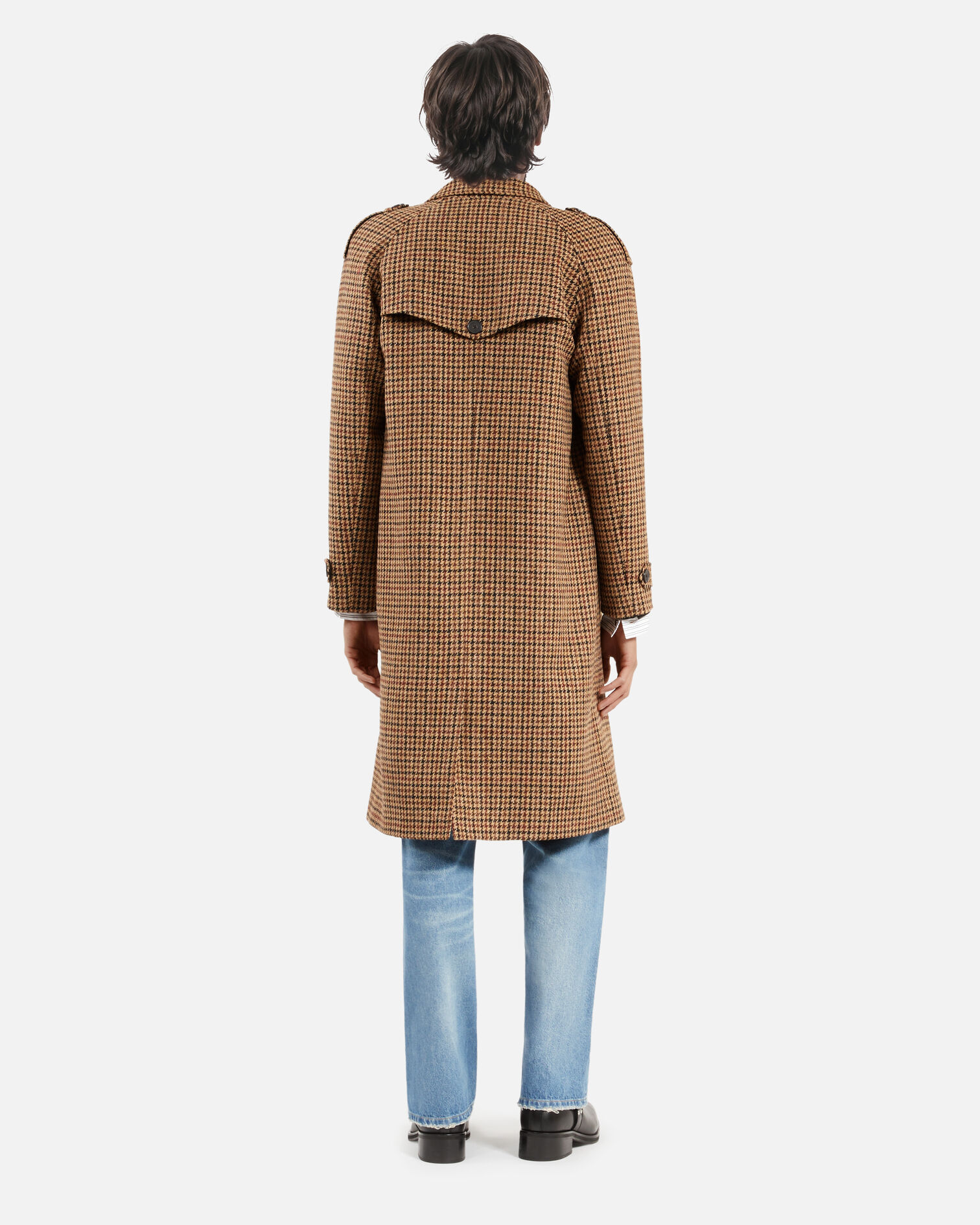 Manteau long en laine à pied de poule marron The Kooples x Harris Tweed, BROWN, hi-res image number null