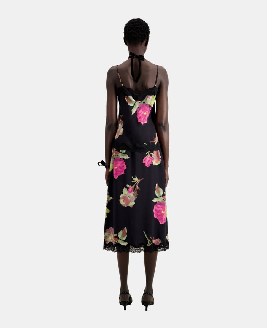 The Kooples FEMME PINK BLACK caraco imprim&eacute; en soie avec dentelle