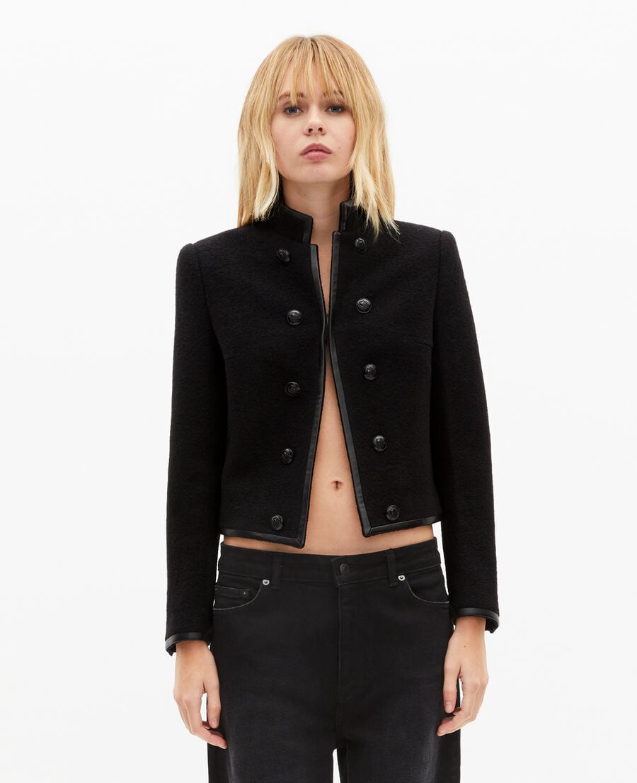 The Kooples DAMEN BLACK jacke im offiziersstil aus schwarzer wolle