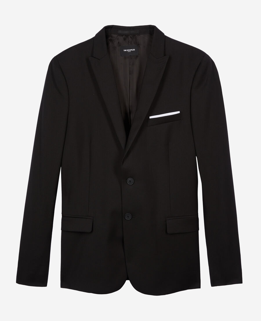 The Kooples HOMME BLACK veste de costume &agrave; pochette en laine noire 