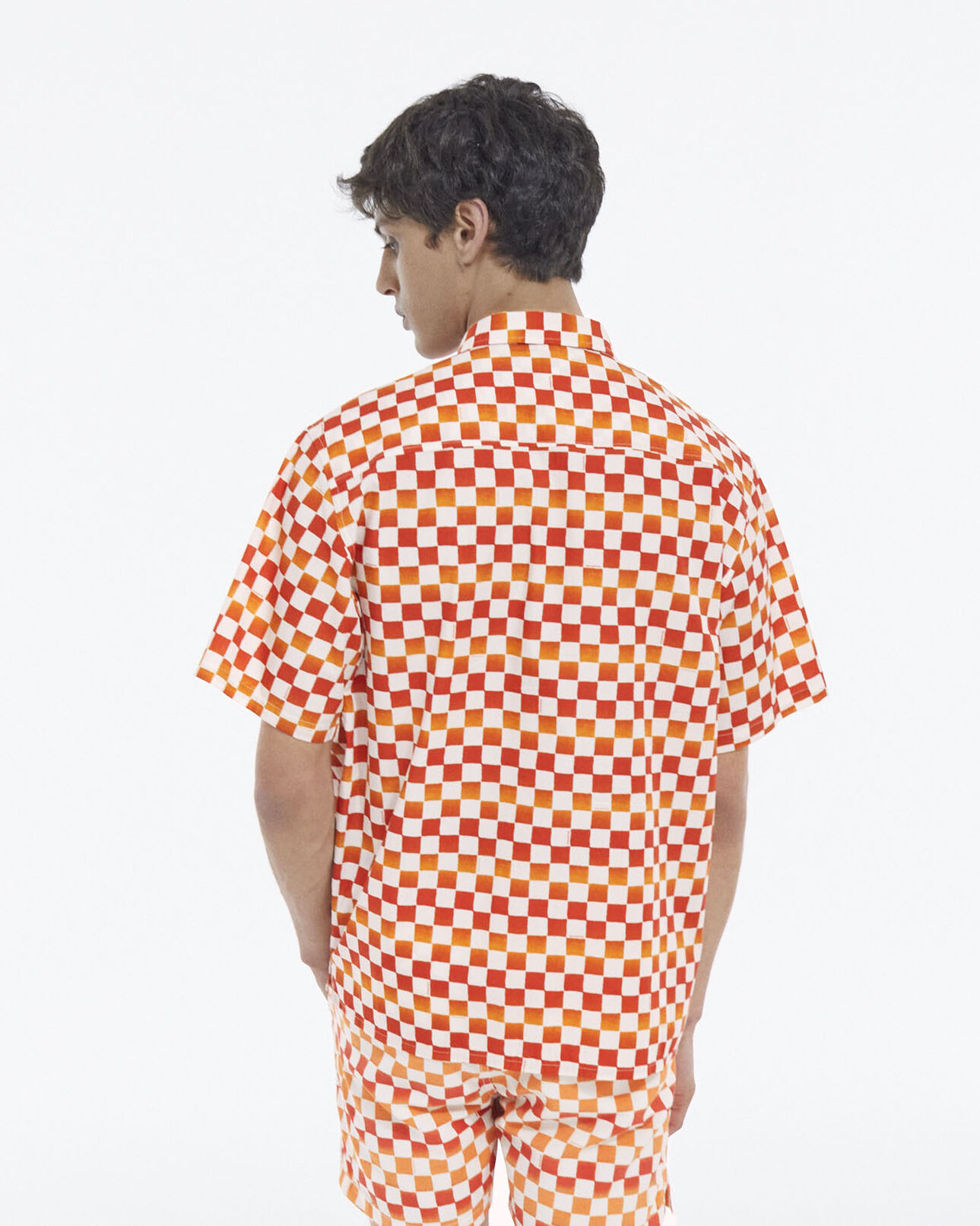 The Kooples HOMME ORANGE RED chemise coton à motif damier orange