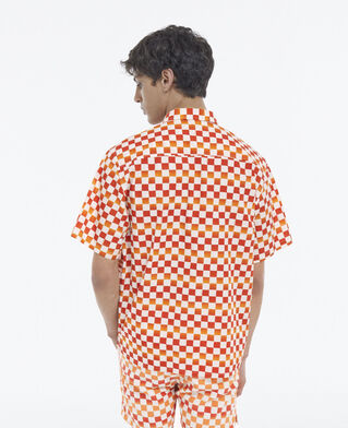 The Kooples HOMME ORANGE RED chemise coton à motif damier orange