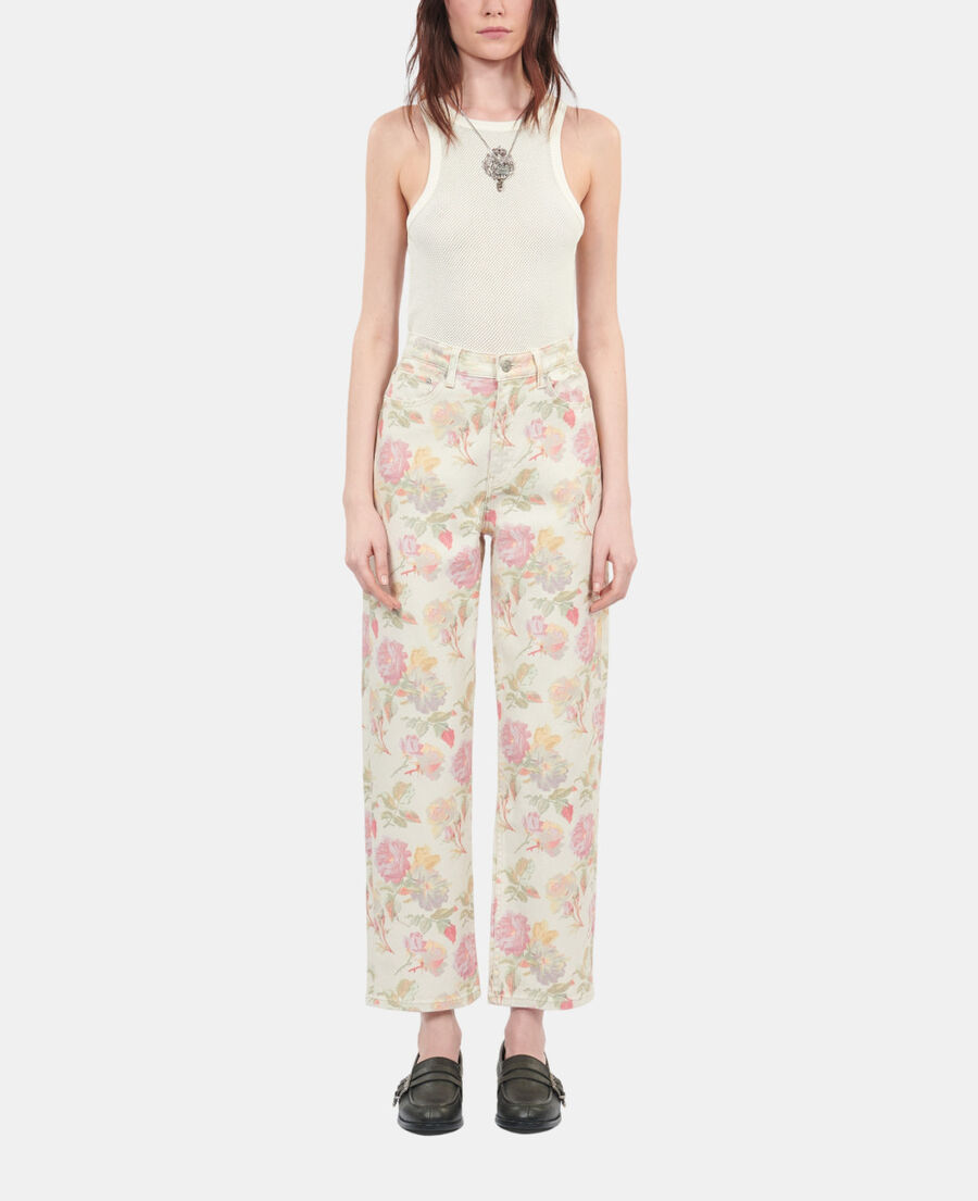 The Kooples F ECRU floral printed boyfriend jeans