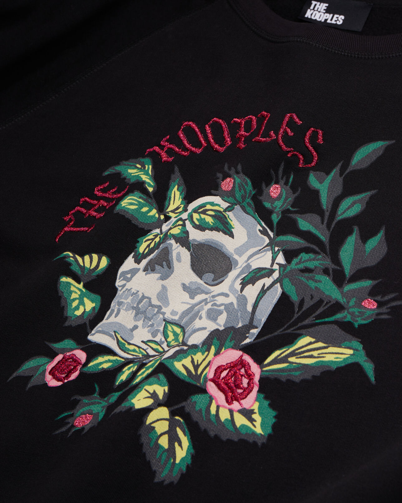 The Kooples WOMEN BLACK black sweatshirt with skull - roses serigraphy