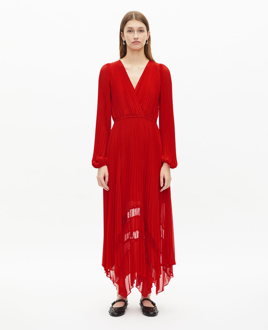 The Kooples DAMEN RED langes, rotes kleid mit plissierung