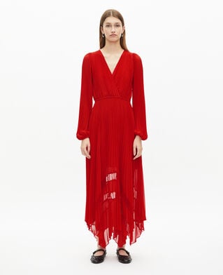 The Kooples DAMEN RED langes, rotes kleid mit plissierung