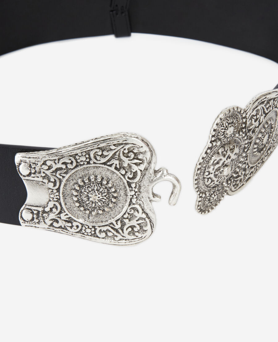 The Kooples WOMEN BLACK wide black leather belt with large western-style buckle