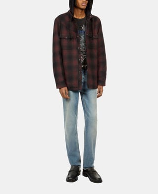 The Kooples HOMME BLACK-BORDEAUX blouson &agrave; capuche style surchemise &agrave; carreaux