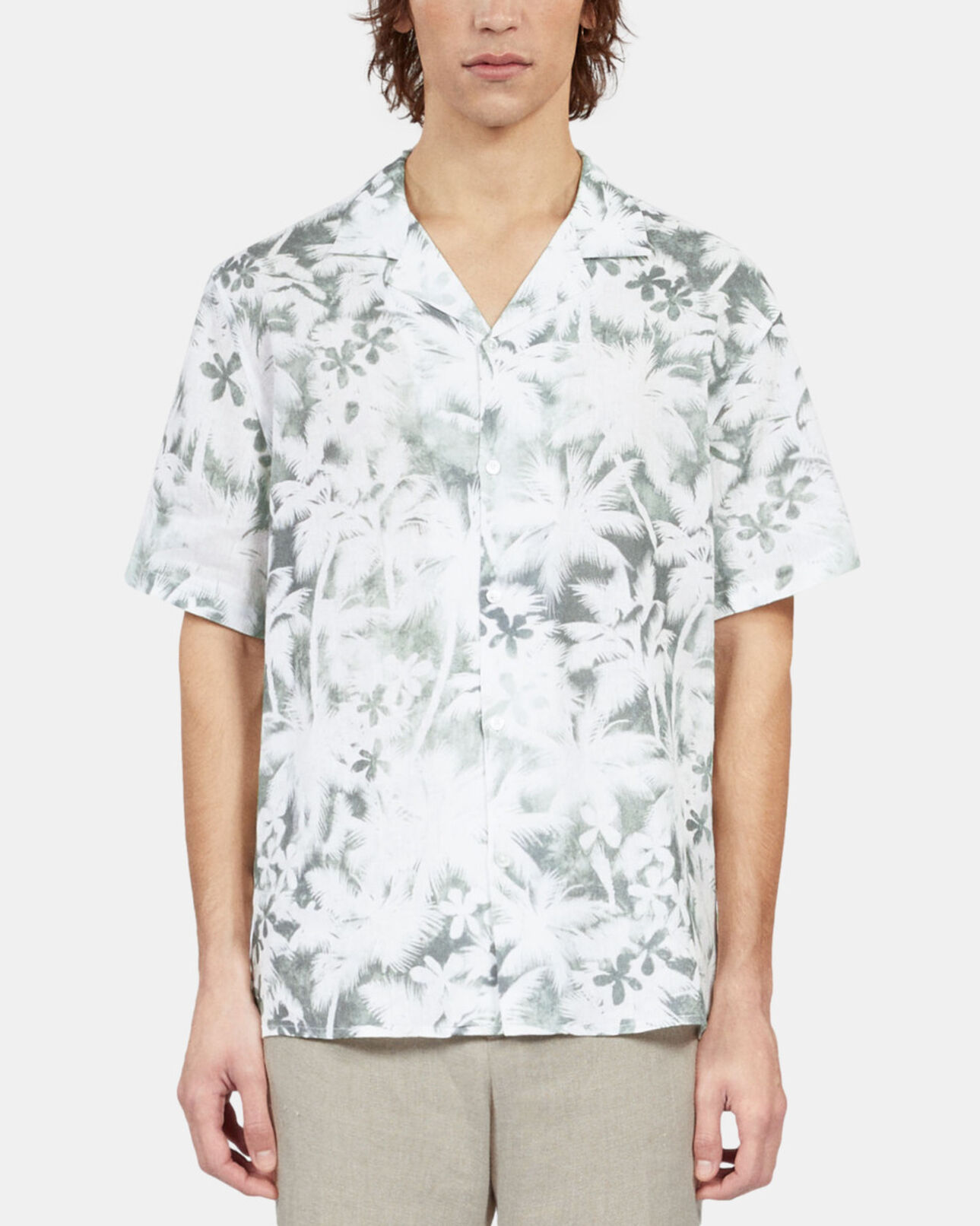 The Kooples HOMME WHITE - KAKI chemise manches courtes avec palmiers vert