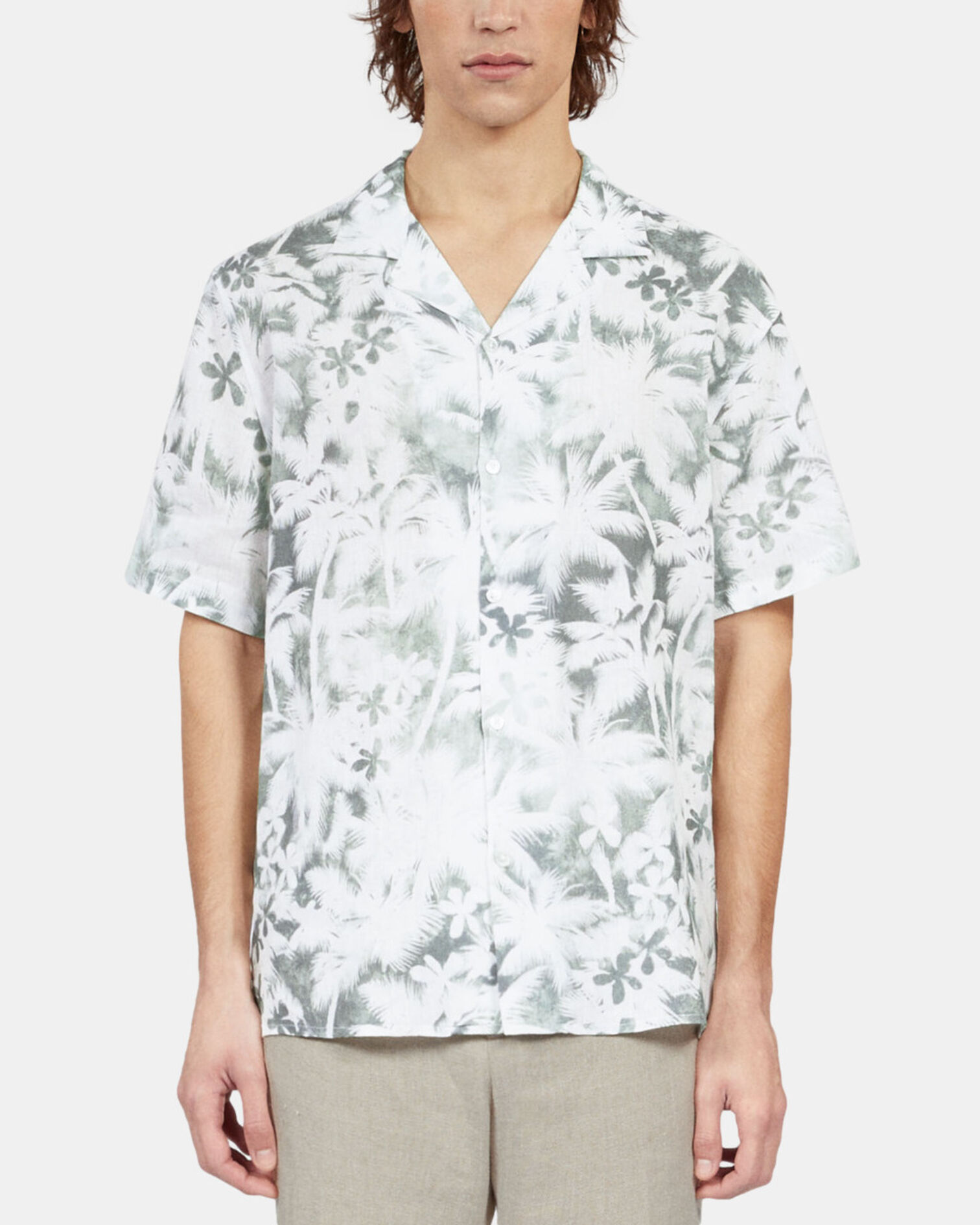 Chemise manches courtes avec palmiers vert, WHITE - KAKI, hi-res image number null
