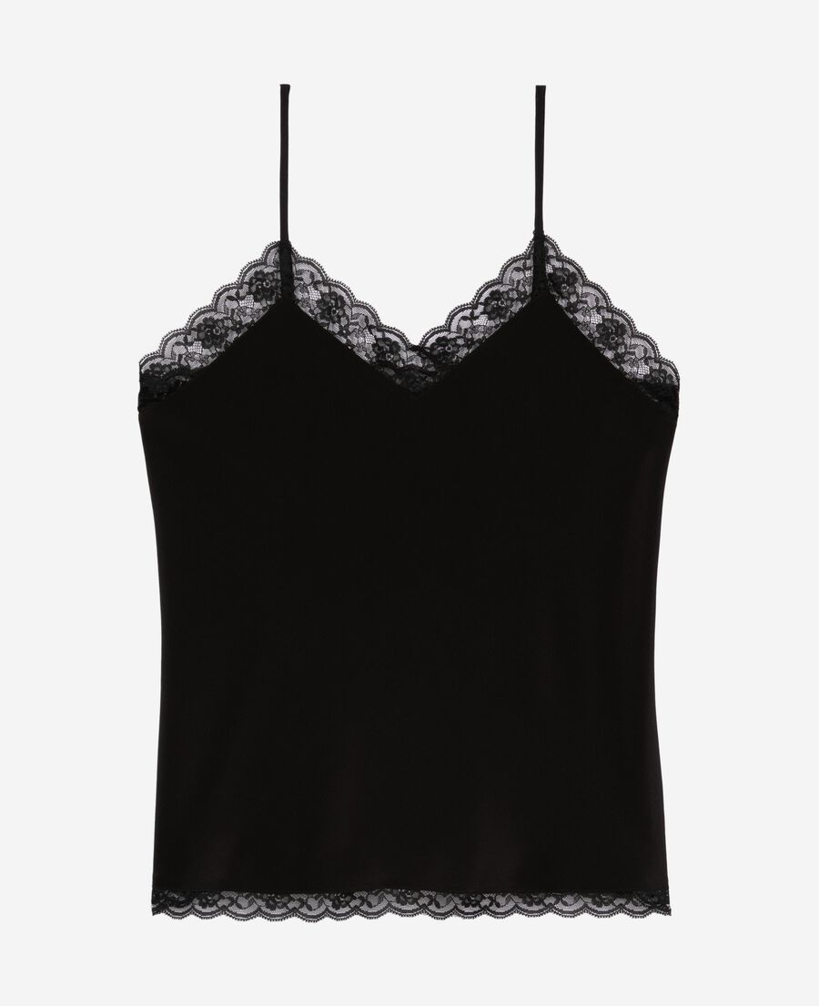 The Kooples FEMME BLACK caraco en soie et dentelle noir