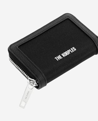 The Kooples HOMME BLACK porte-monnaie en canvas et cuir grainé noir