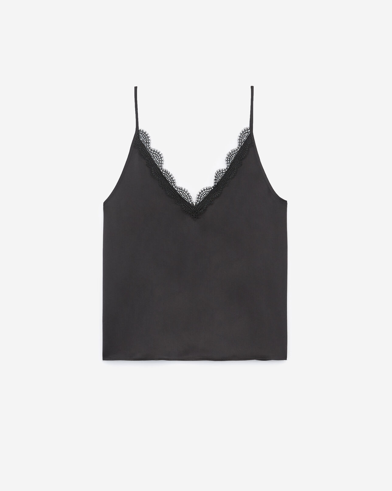 The Kooples FEMME BLACK caraco noir dentelle et soie à bretelles