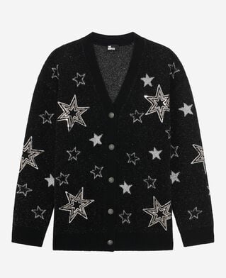The Kooples FEMME BLACK cardigan en laine motif &eacute;toiles &agrave; sequins noir