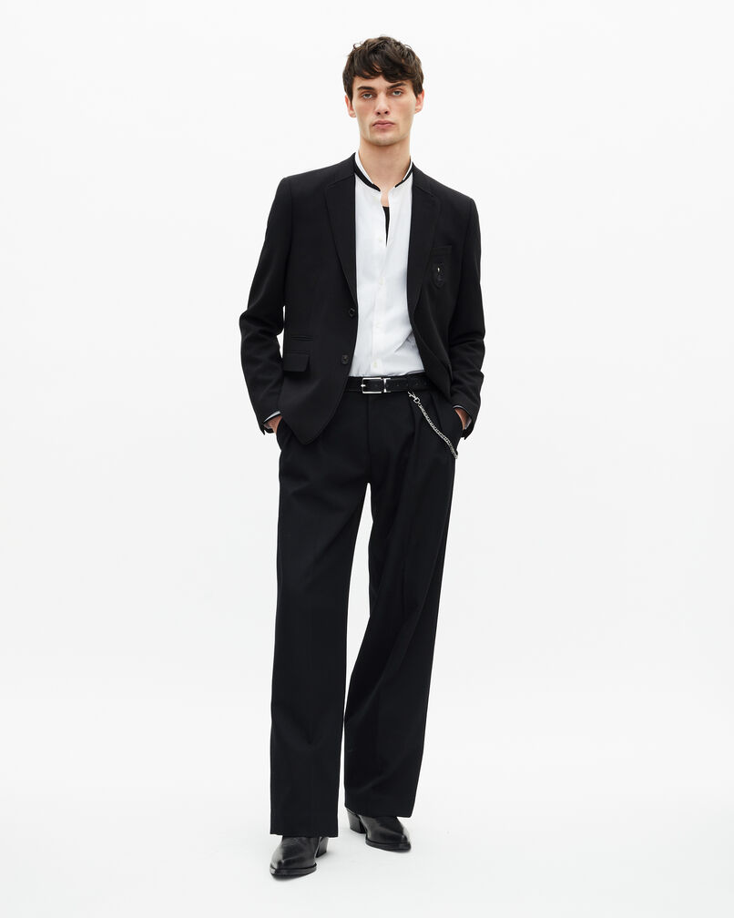 The Kooples MEN BLACK straight-cut black wool piqué jacket