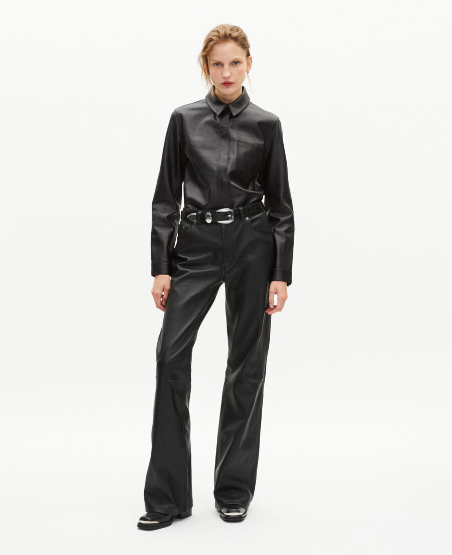 The Kooples WOMEN BLACK black leather shirt