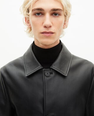 The Kooples H BLACK black leather mid-length coat