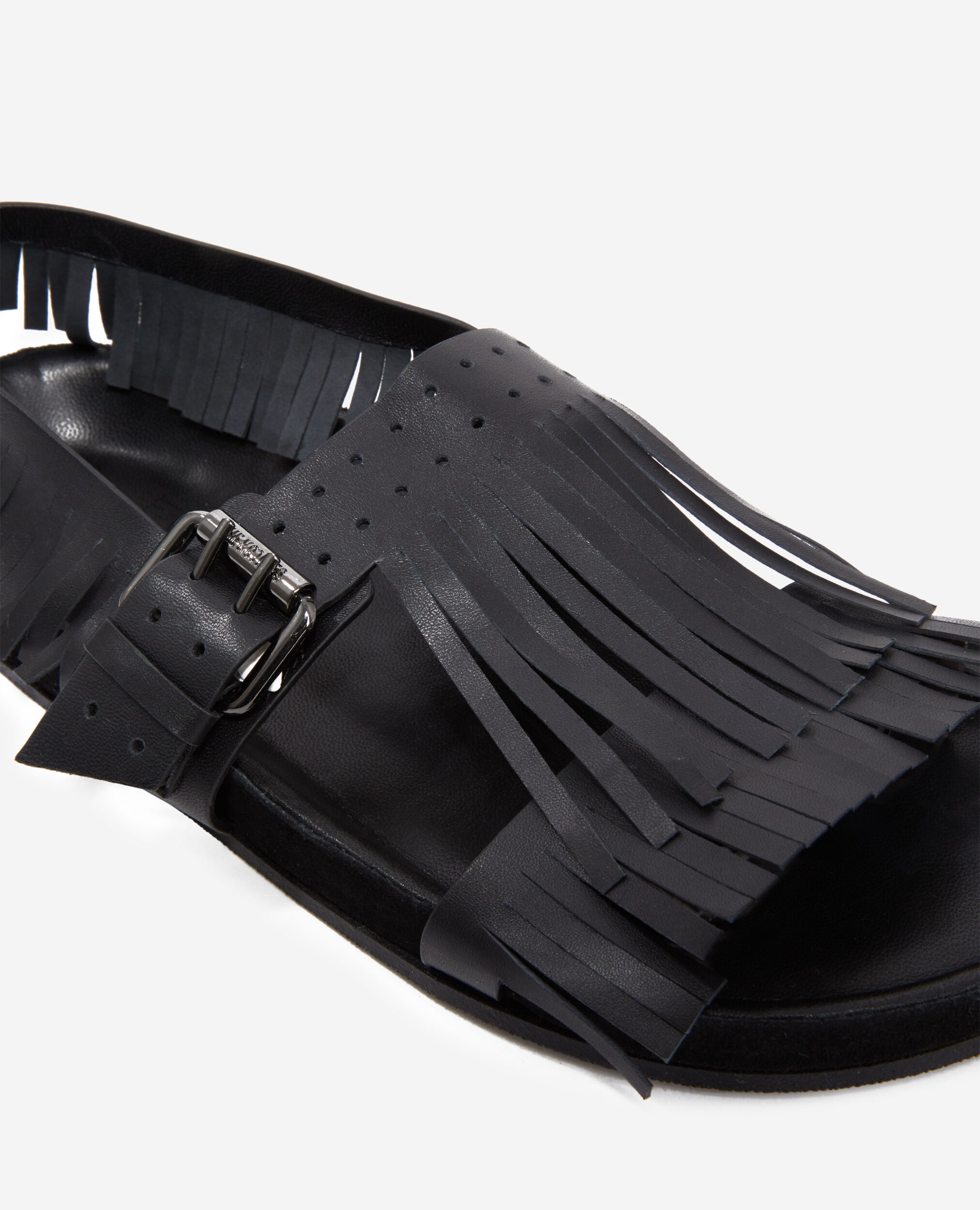 Black leather sandals with fringes, BLACK, hi-res image number null