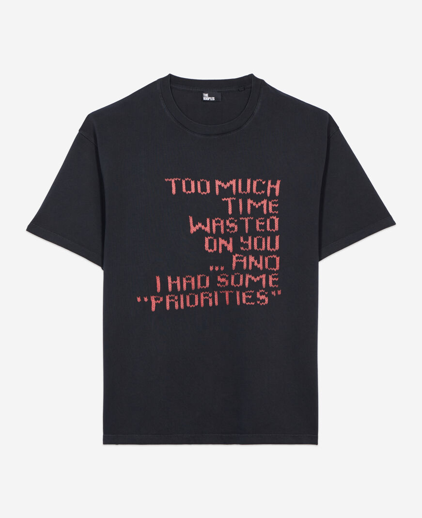 The Kooples HOMME BLACK WASHED t-shirt avec sérigraphie effet tricot noir
