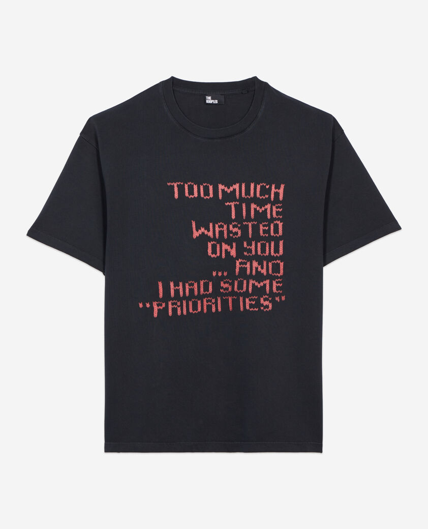 The Kooples H BLACK WASHED t-shirt with black knit effect screen printing