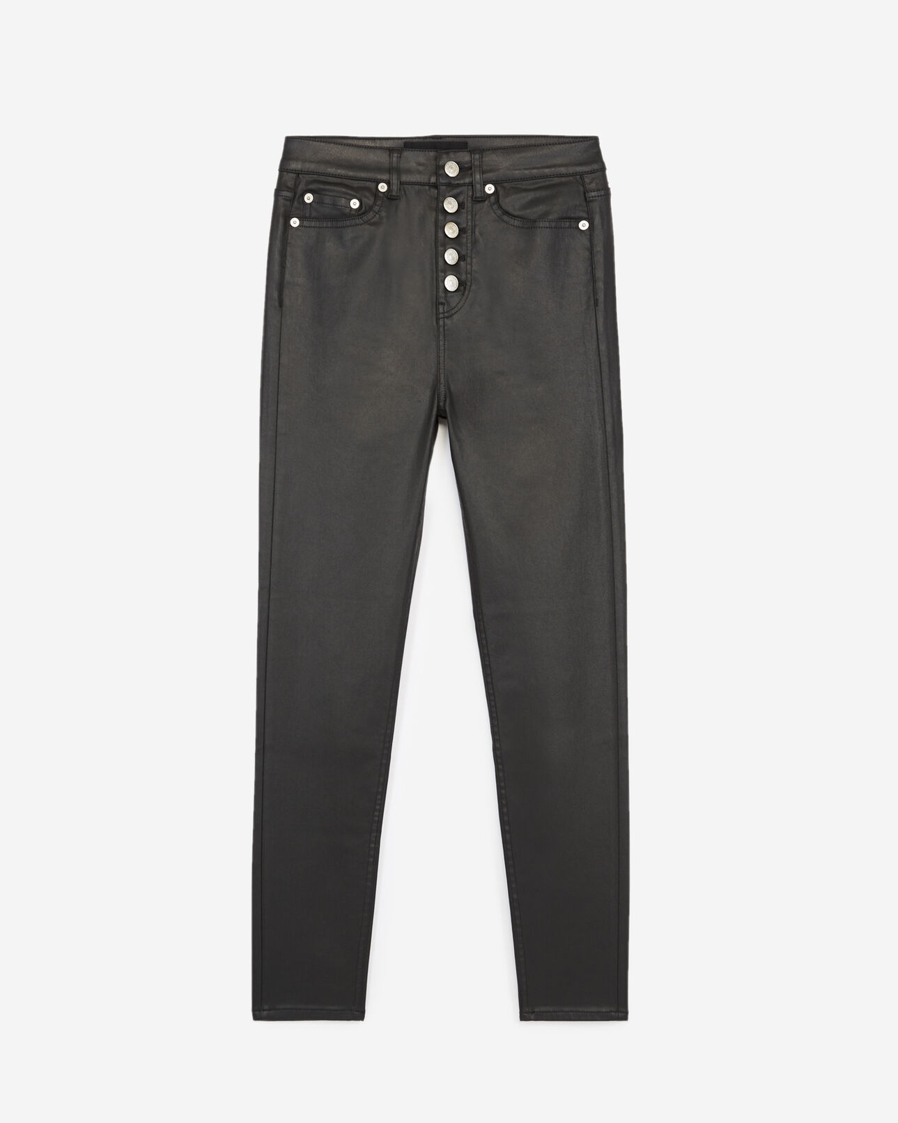 The Kooples DAMEN BLACK geknöpfte slim-fit-jeans in lederoptik