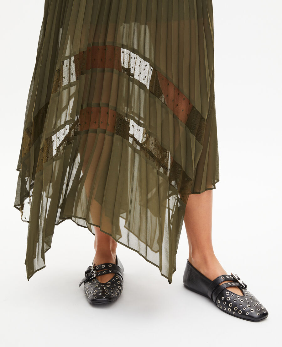 The Kooples FEMME KAKI robe longue pliss&eacute;e kaki