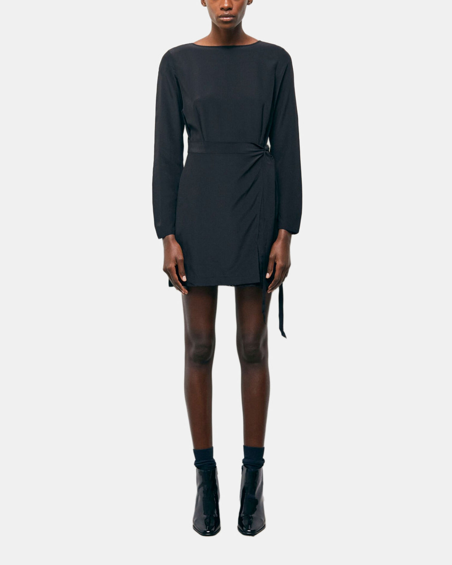 Kurzes schwarzes Seidenkleid, BLACK, hi-res image number null
